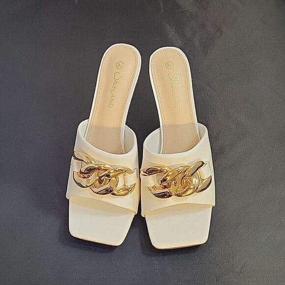 BRAND NEW SHOELAND SQUARE TOE SLIP-ON FOOT OPEN TOE GOLD CHAIN LINKING S…G1 - Picture 5 of 16